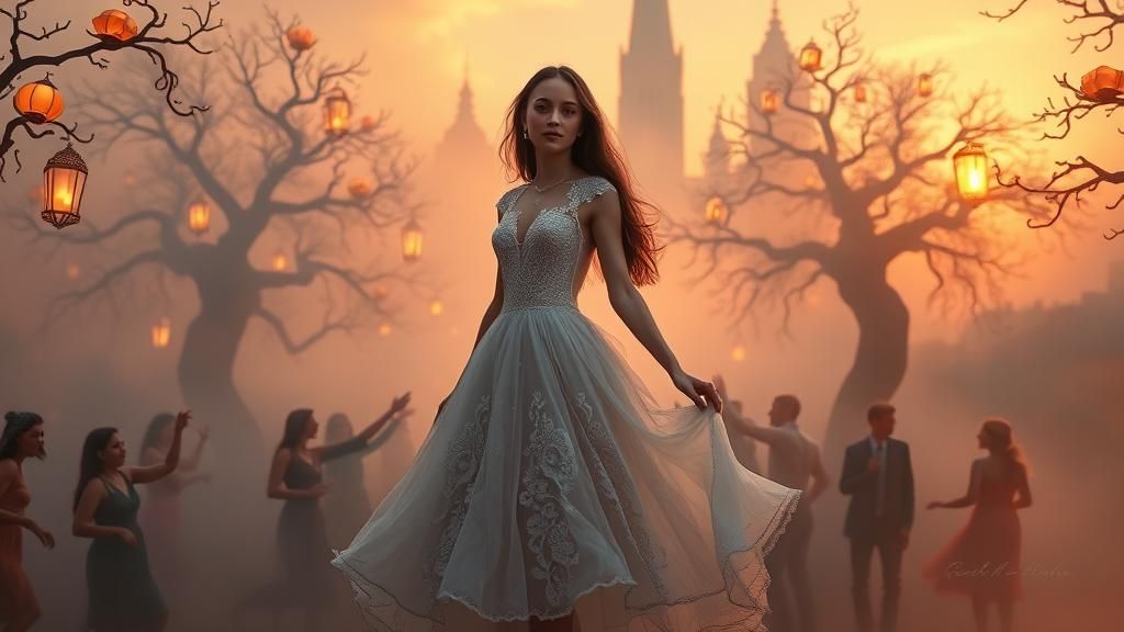 Ethereal Flash Mob in a Dreamlike Cityscape