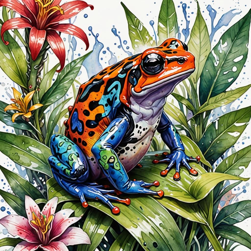 poison dart frog on a bromeliad