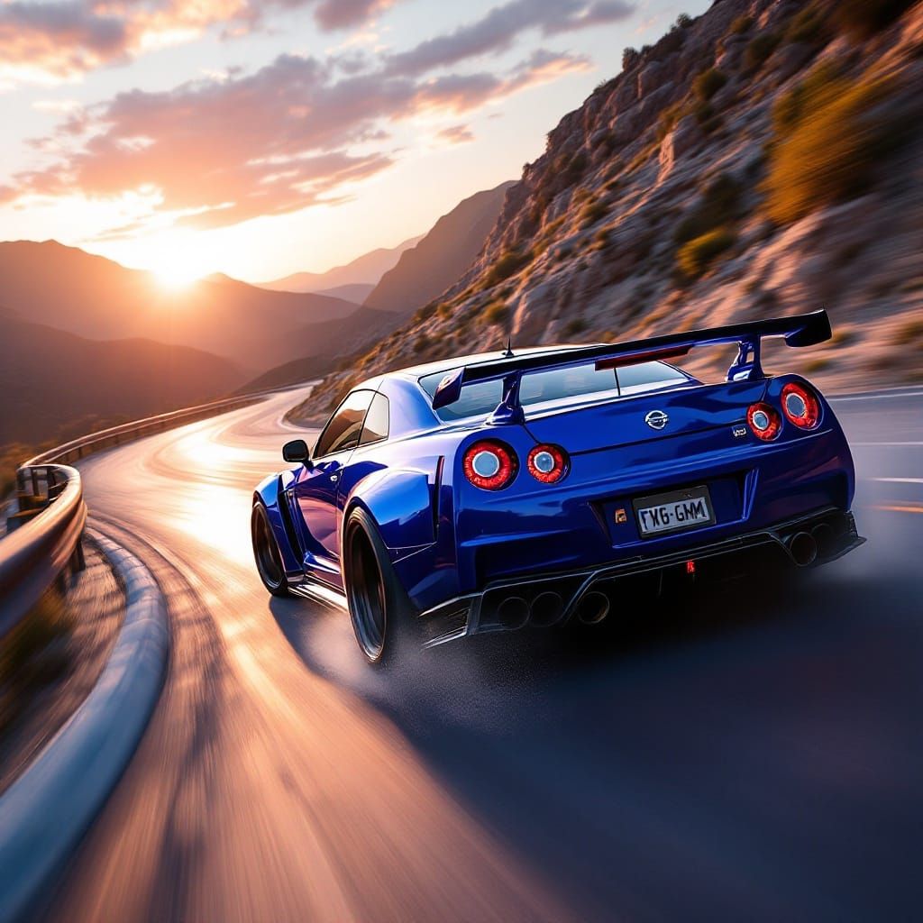 Turbocharged Nissan Skyline GTR in Blazing Sunset Drift
