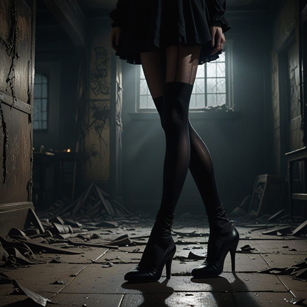 Eerie Dystopian Surrealism: Woman in Black Pantyhose