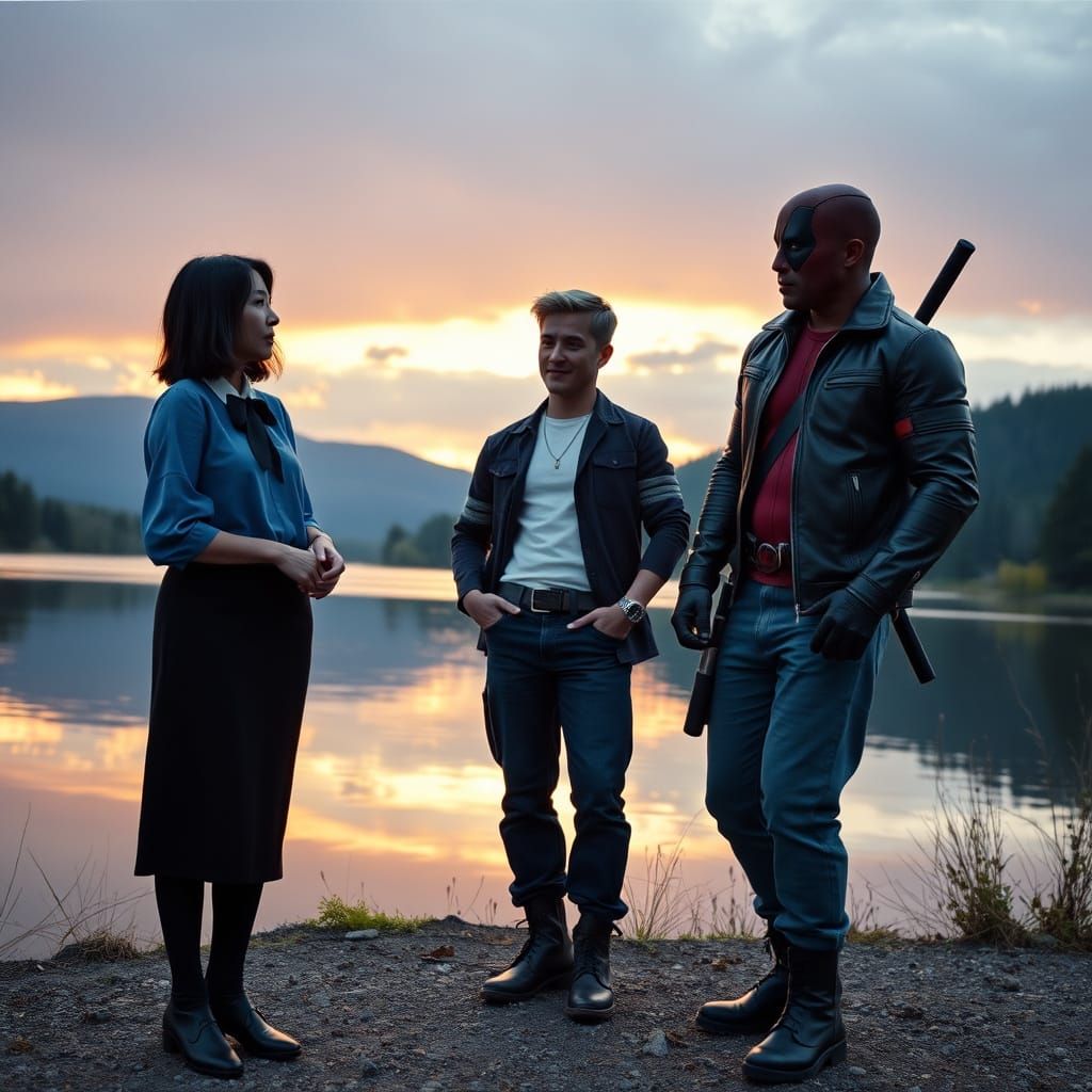 Korean Author Chatting With Friends at Sunset