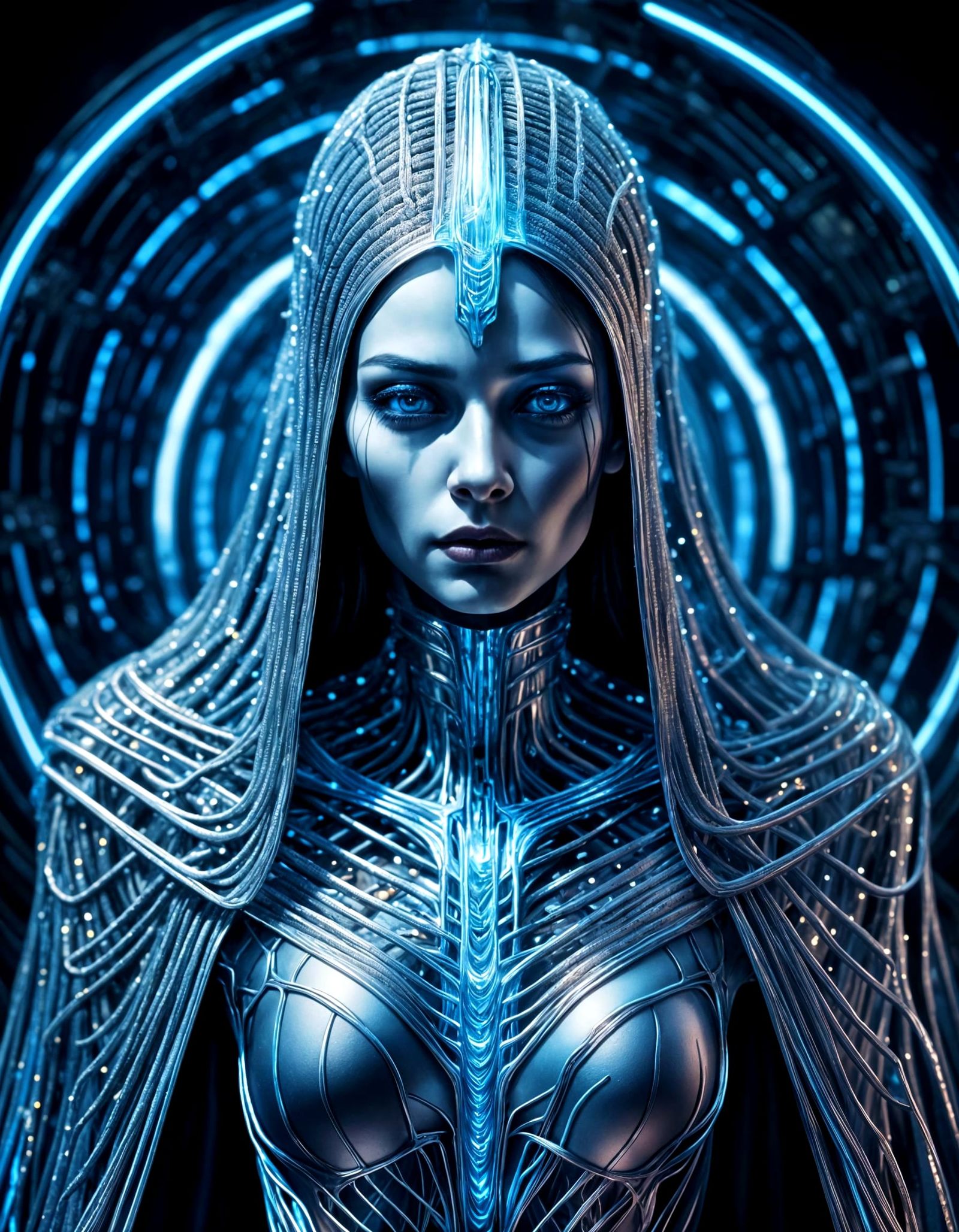 Vibrant Fantasy Art of a Stringed Woman in a Hyperfuturistic...