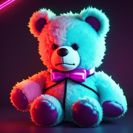 Synthwave Teddy Bear in Neon Retro Style