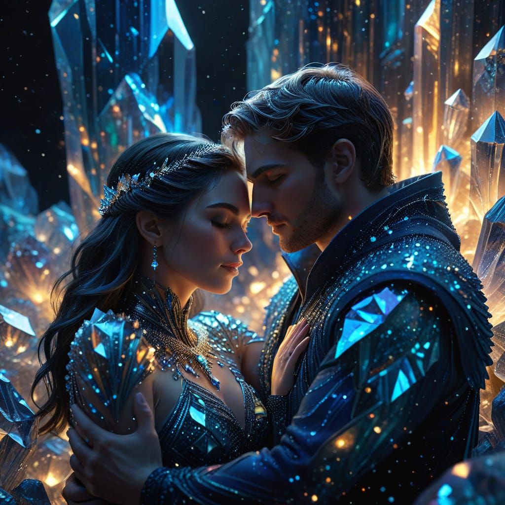 Embracing Couple in Crystalline Digital Art