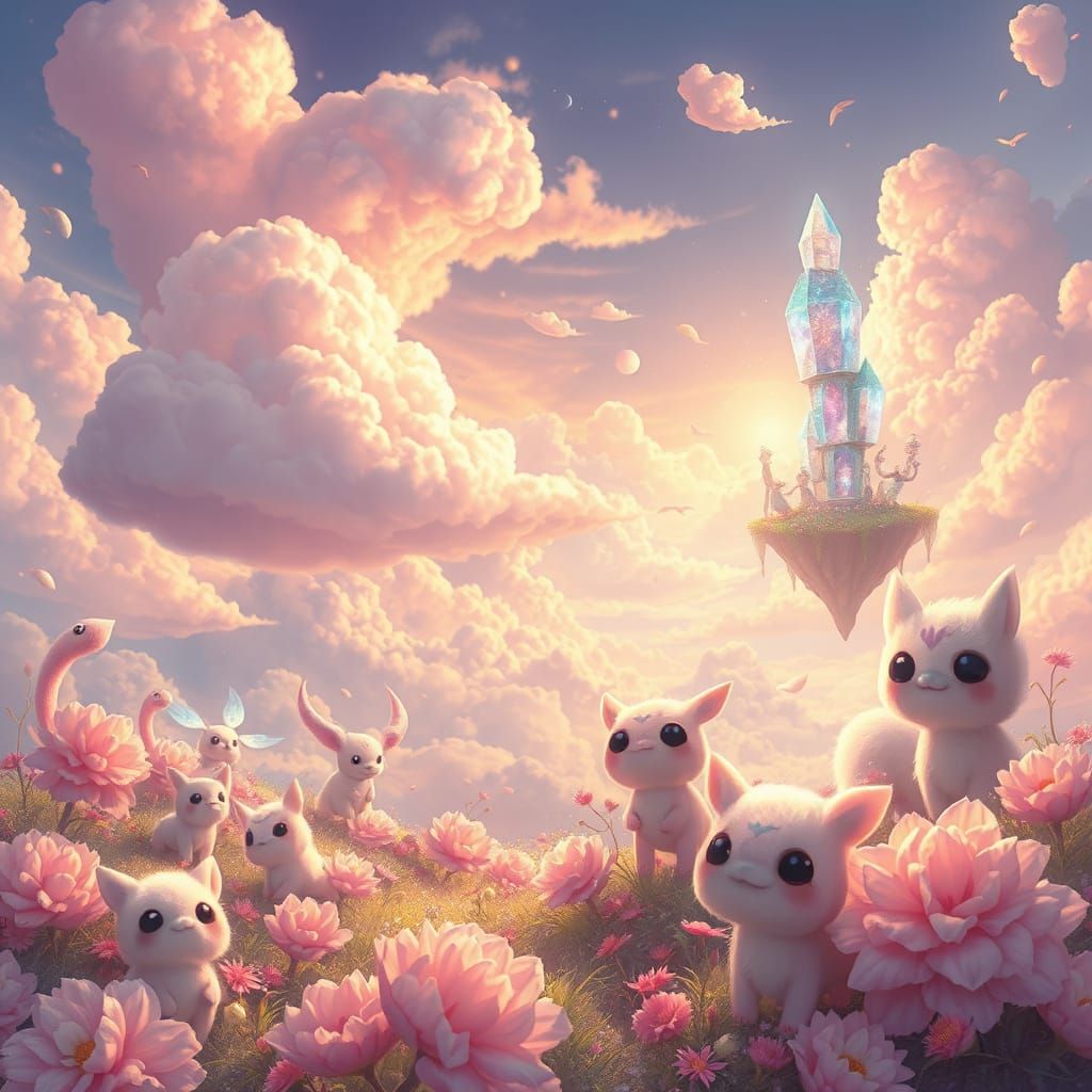 Charming Whimsical Fantasy Realm with Tiny Cute Characters