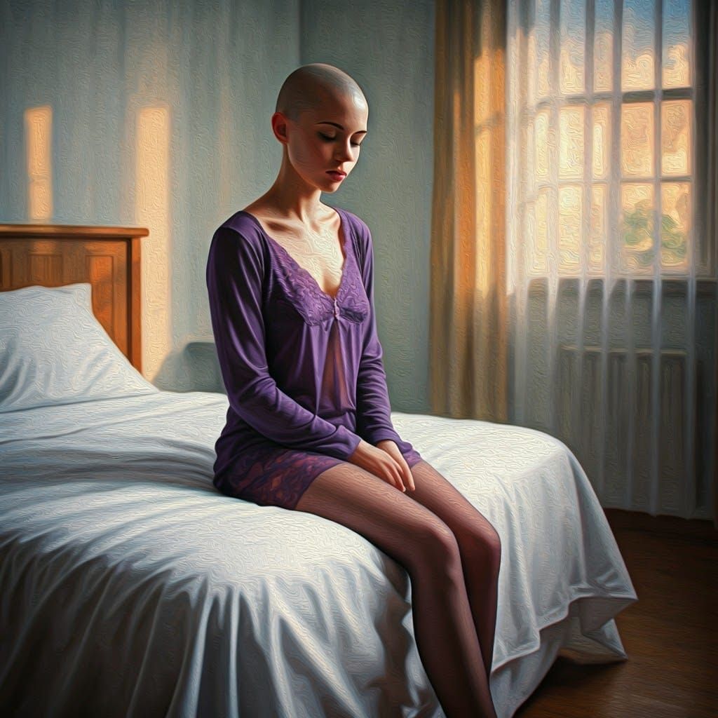 Bald Woman Portrait in Oil Painting Style