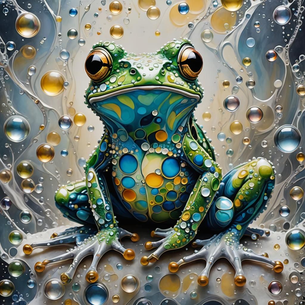 Abstract Soap Bubble Frog in Cubist-Gothic Style