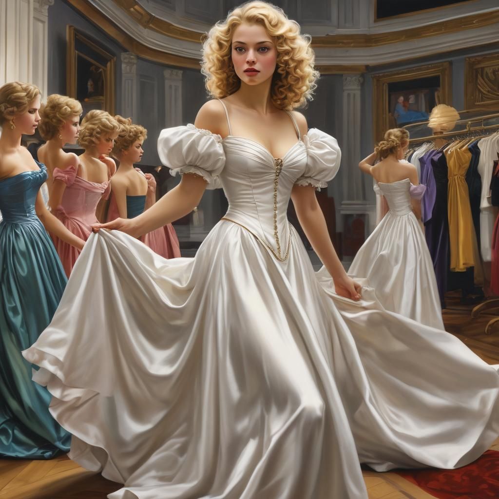 Glamorous Princess Shopping for Dresses in Art Deco Style