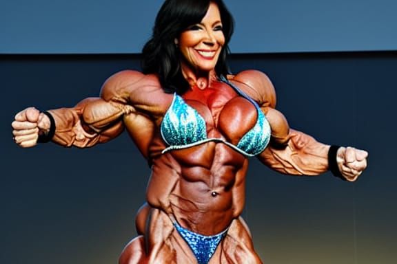 Muscular Female Bodybuilder Flexing Arms