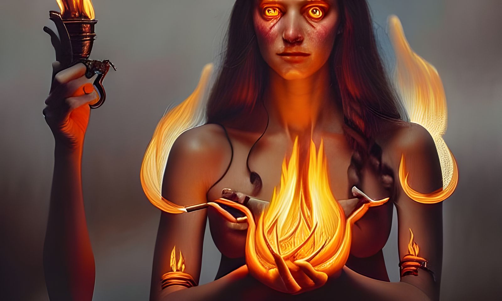 Fiery Portrait of a Woman in Hyperrealism