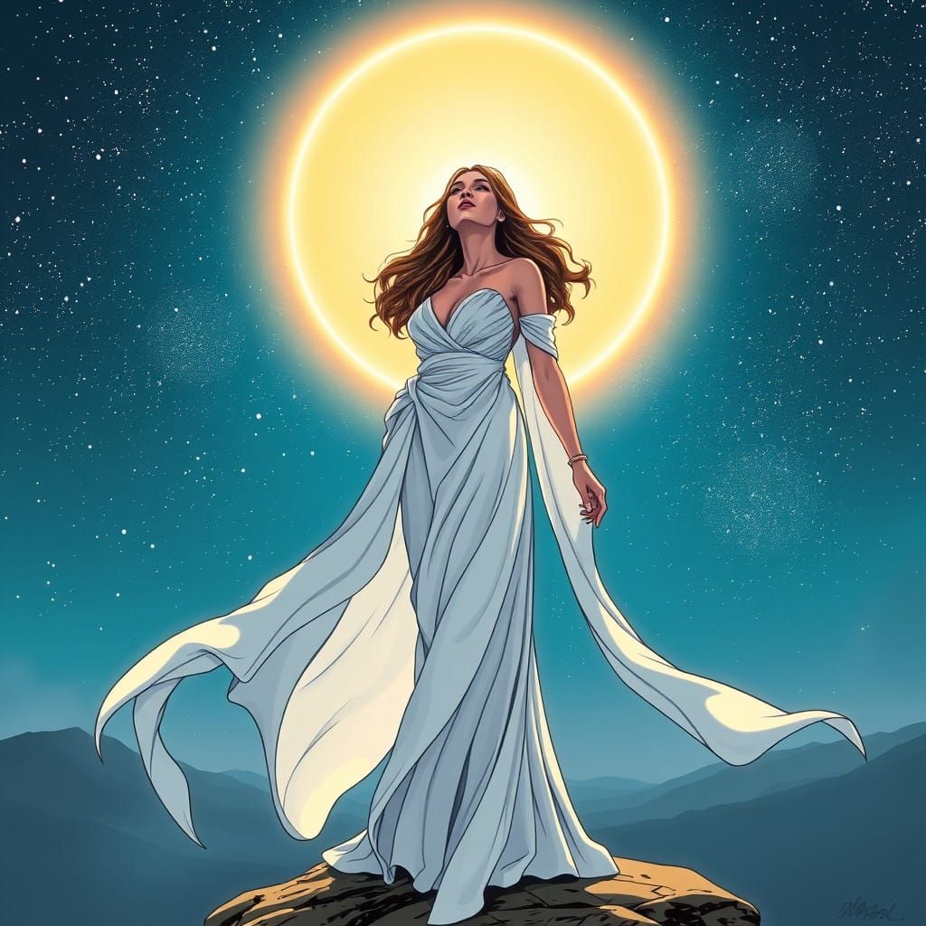 Ethereal Goddess of Infinity in Starry Cosmic Realm