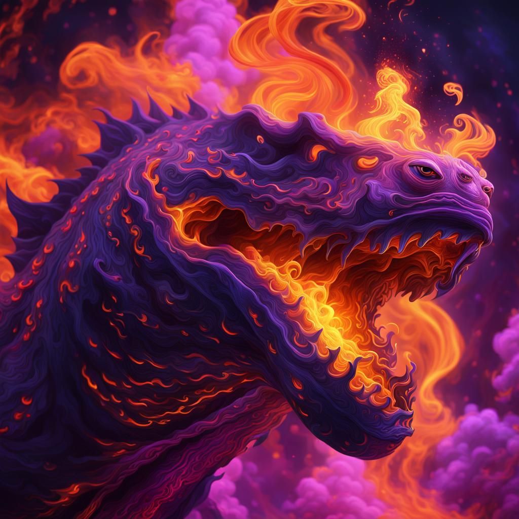 Leviathan Exhaling Fire in Surreal Baroque Style