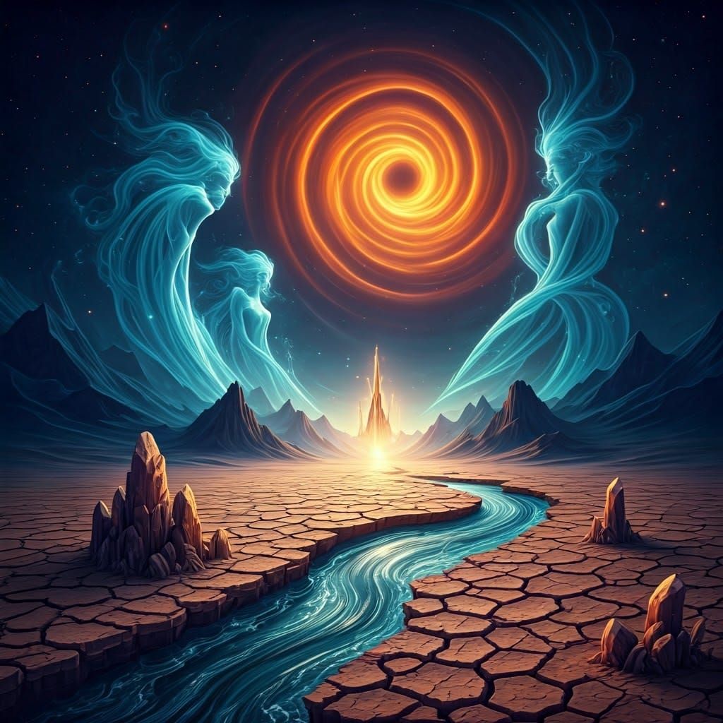 Surreal Four Elements Dreamscape in Impasto Style