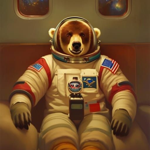 Adorable Bear Astronaut in Majestic Oil Painting Style