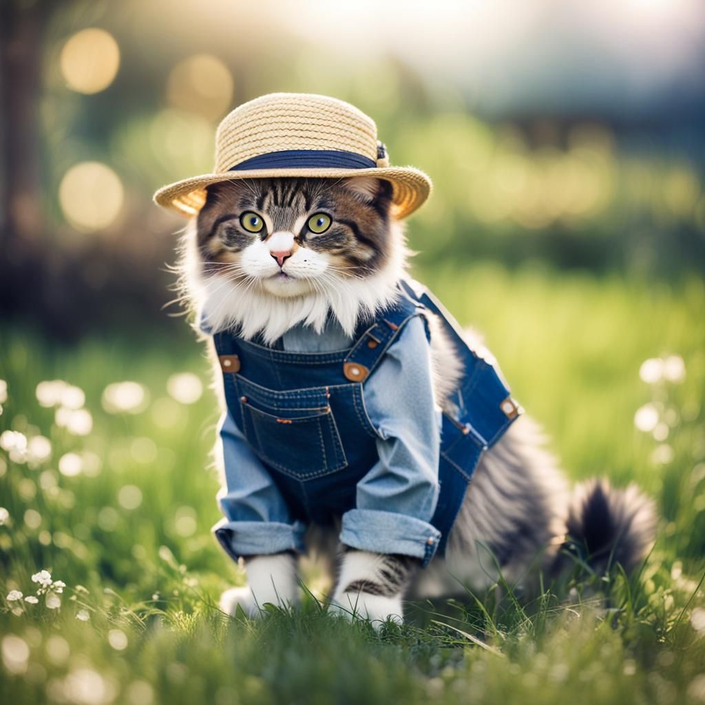 Fluffy Cat in Dungarees: Professional Photography