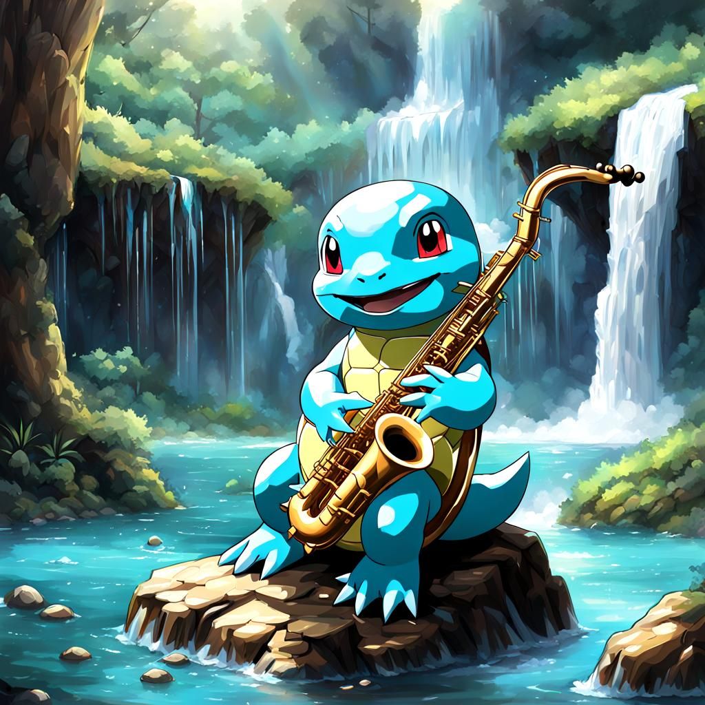 Squirtle Plays Saxophone by Waterfall