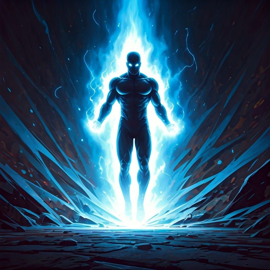 Omnipotent Blue Energy Aura in Street Art Style