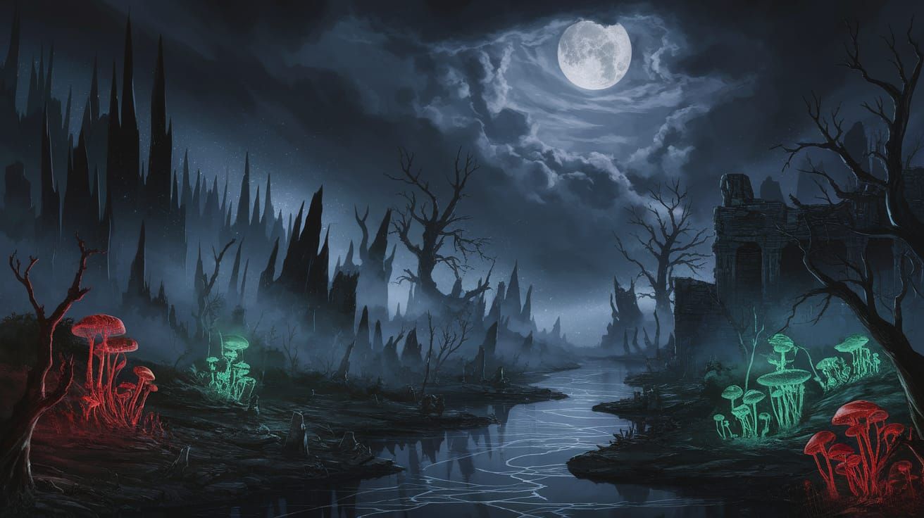 Mysterious Shadowed Realm in Deep Indigo Dusk with Obsidian ...