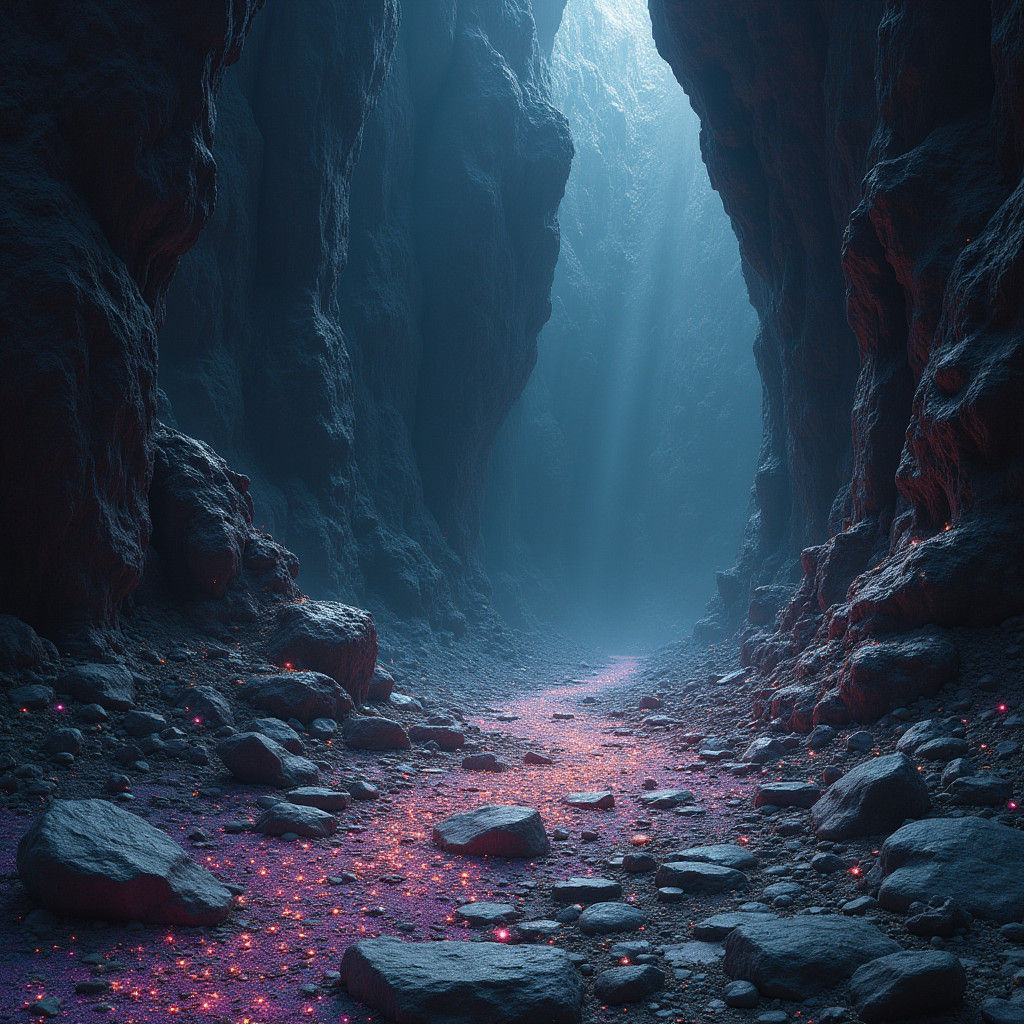 Gemstones in Mystical Cavern: Fantasy Art Painting
