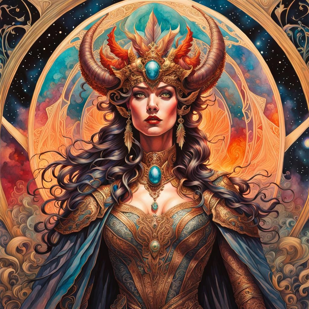 Female Greed Demon in Art Nouveau Style