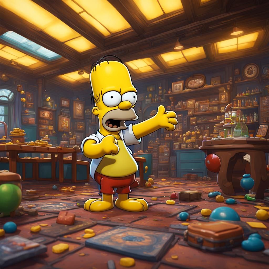 Homer Simpson as Mickey Mouse: Detailed Matte Painting