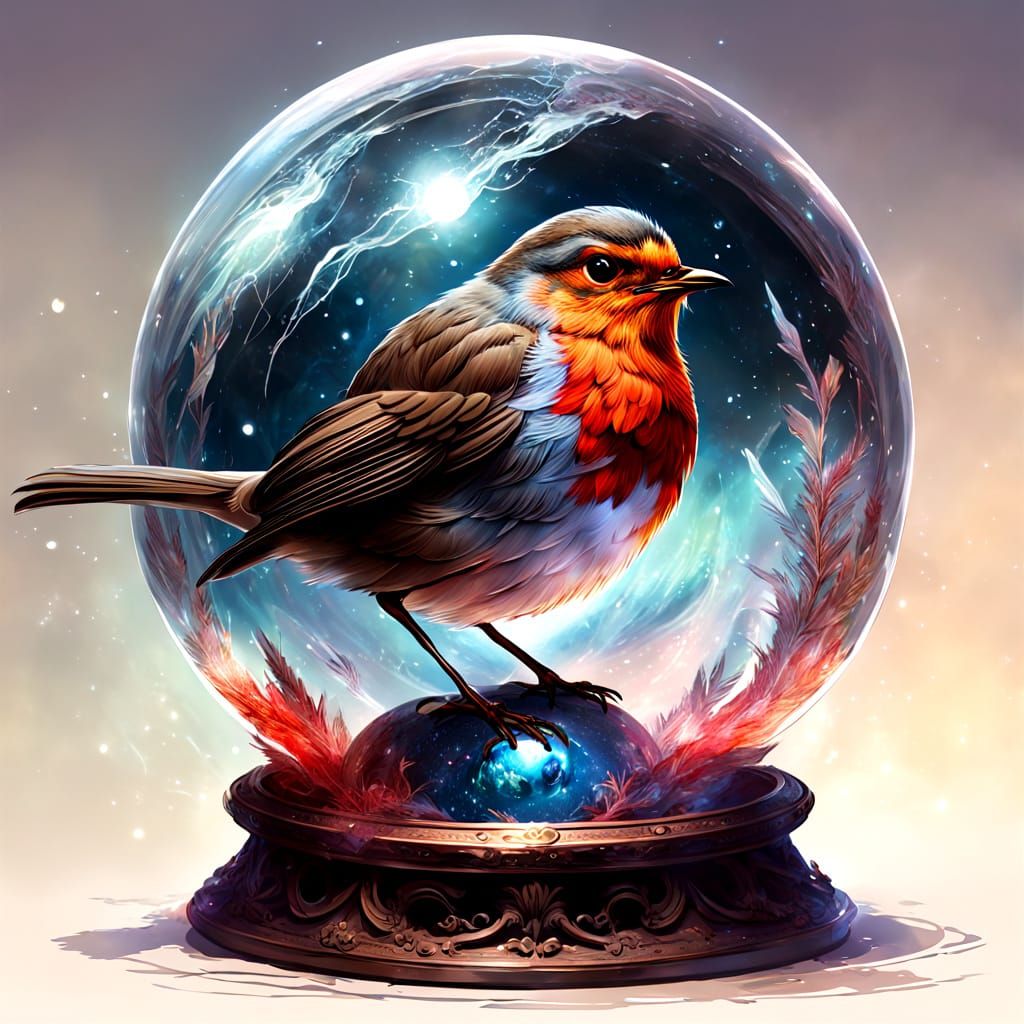 Robin in Cracked Crystal Ball with Cosmic Nebula