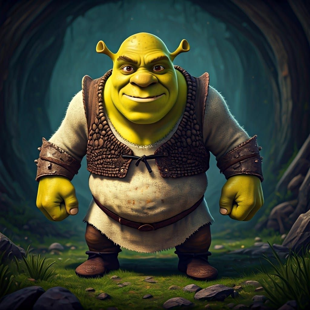Fierce Ogre-Minion Hybrid in Whimsical Matte Landscape