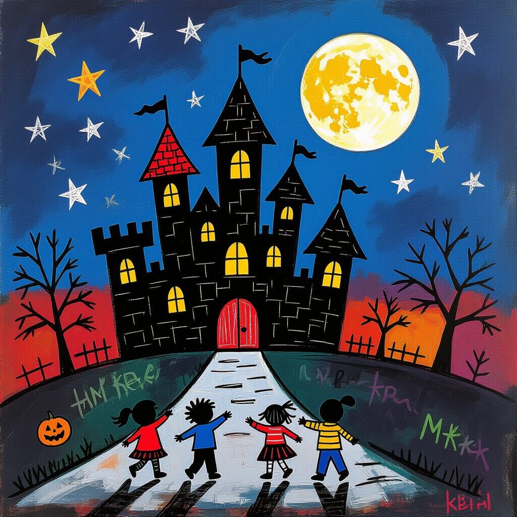 Halloween Castle Scene as Child's Coloring Book