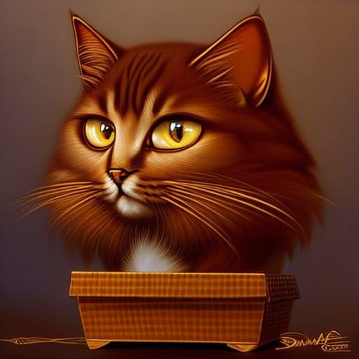 Elegant Persian Cat in Box, Digital Rendering