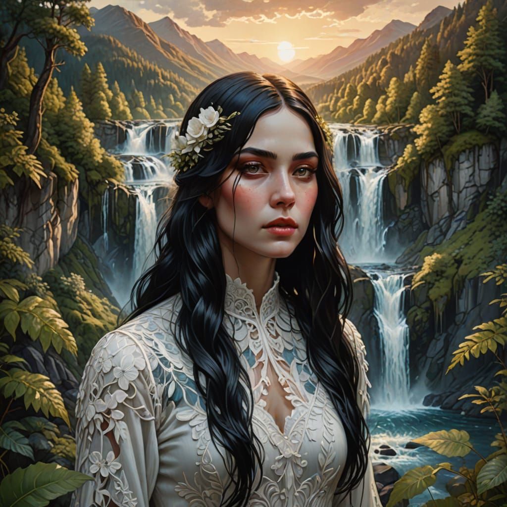 Ethereal Goddess Amidst a Dreamy Nature Realm