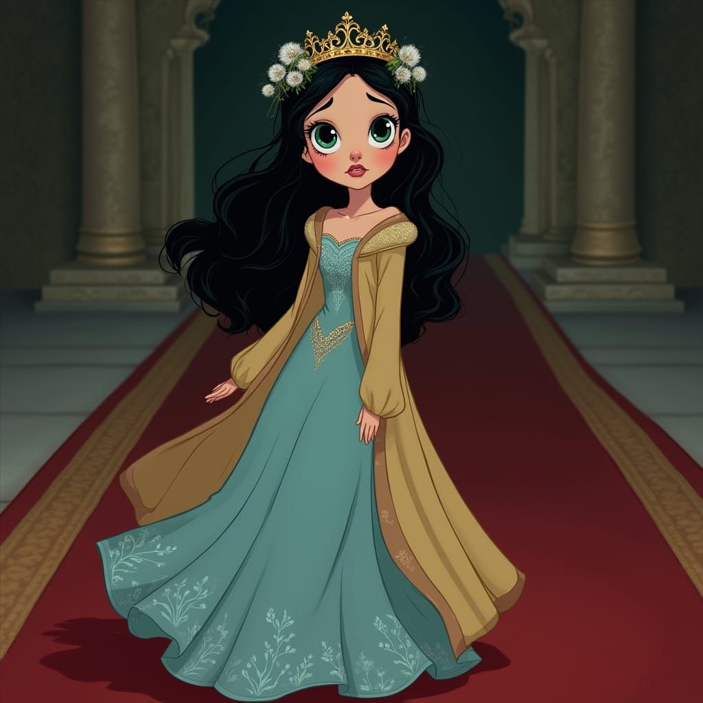 Elegant Lady in Classic Animation Style with Sparkling Gown ...