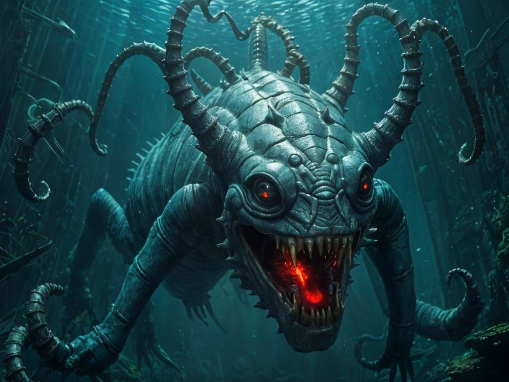 Underwater Horror: Deformed Creatures in Deviant Art Style