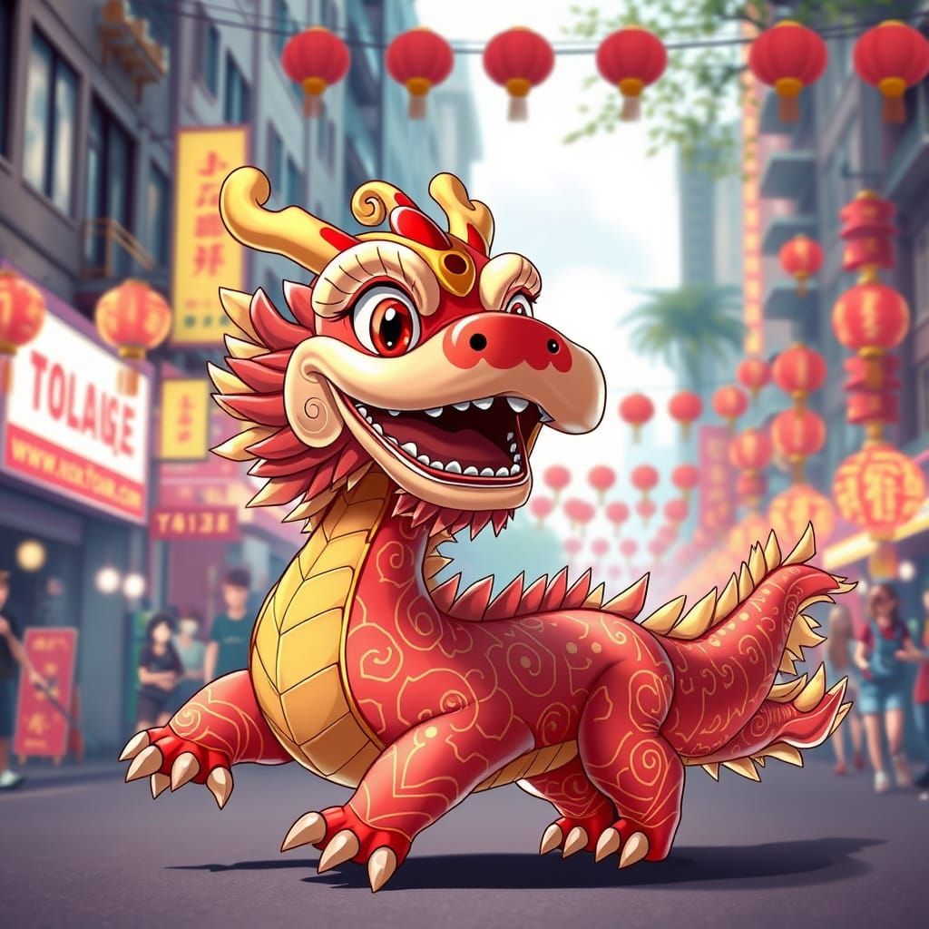 Vibrant Red Dragon Dances in Lunar New Year Parade