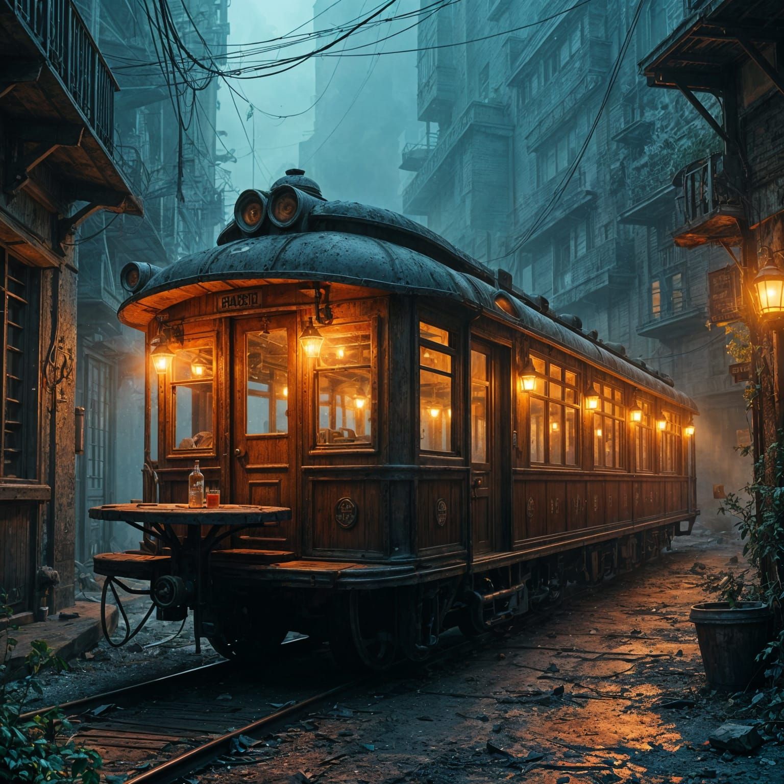 Antique Train Tavern in Dystopian Future