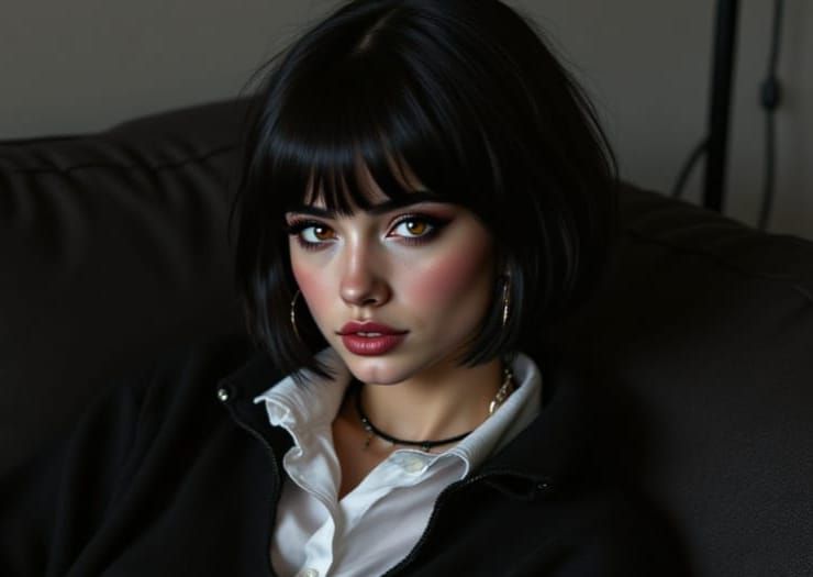 Emo Girl Reclining on Couch in Goth Room