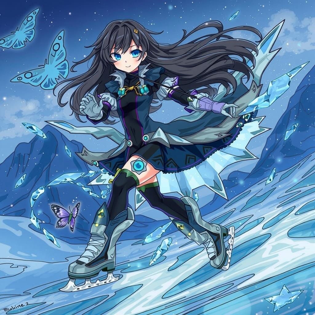 Frozen Anime Villainess Glides Across Icy Lake with Butterfl...