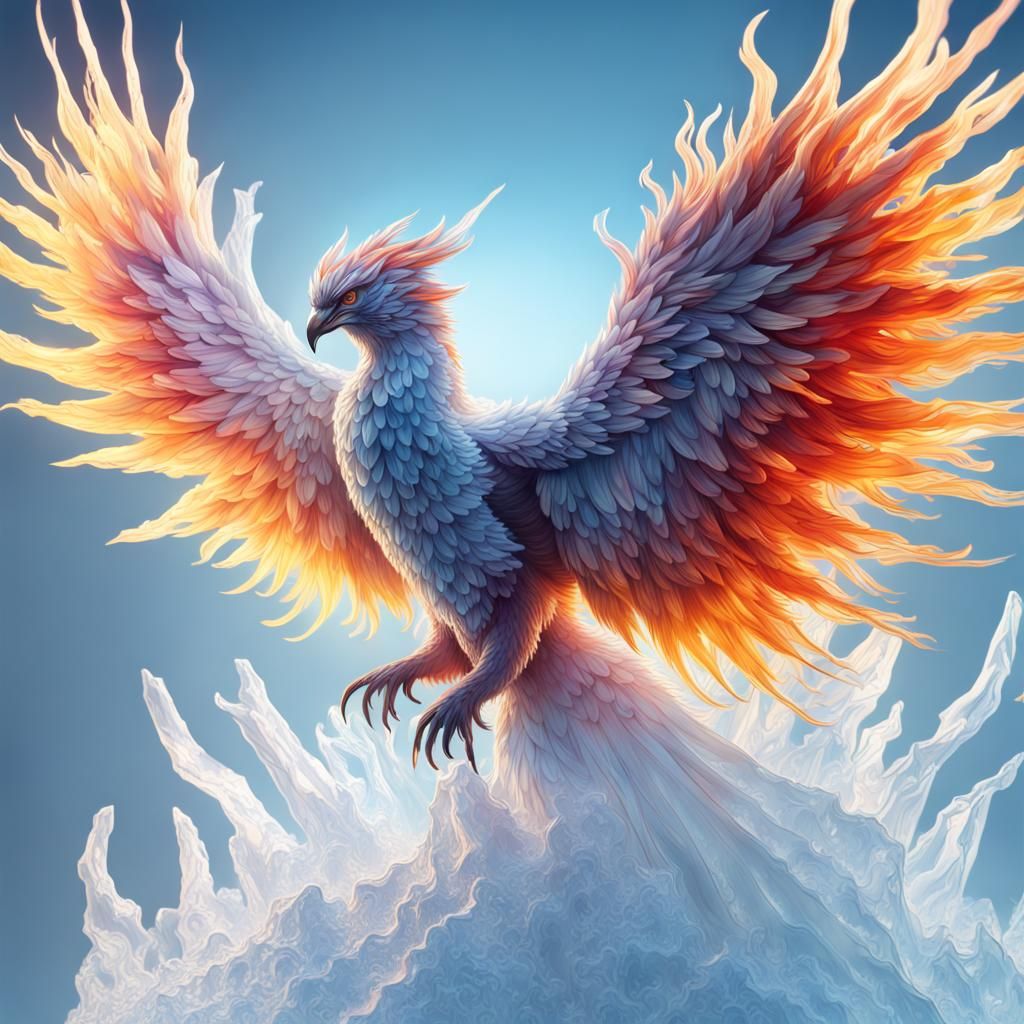 Icy Phoenix Splash Art: Hyperrealistic Digital Painting