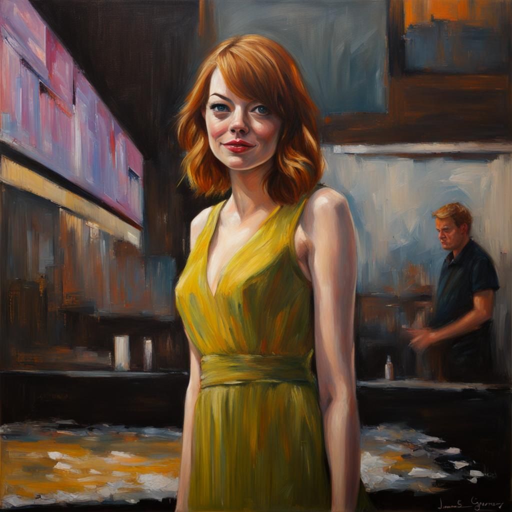 Emma Stone Portrait in Oil Painting Style