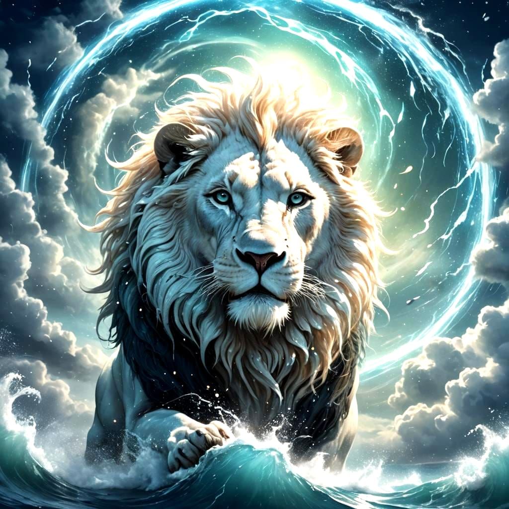 White Lion in Blue Ocean: Digital Art