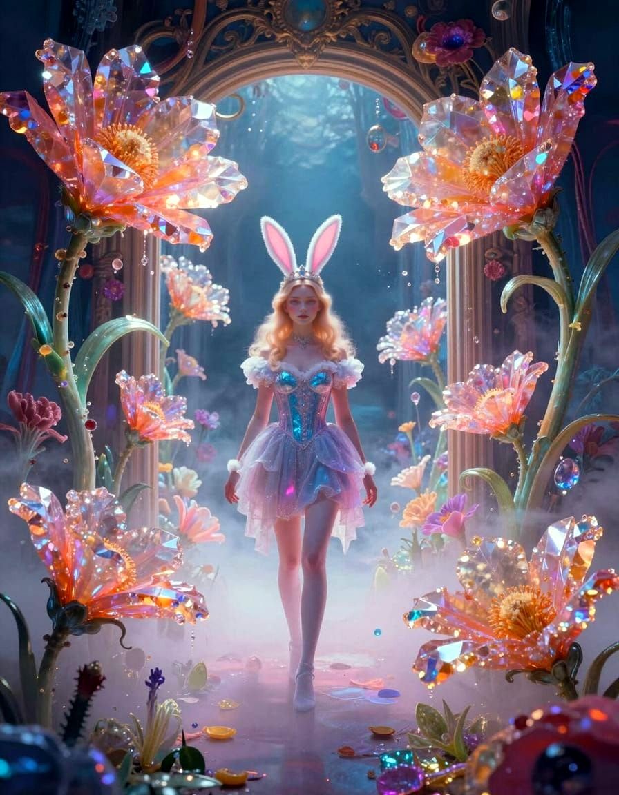 Surreal Art Nouveau Princess in Neon Portal