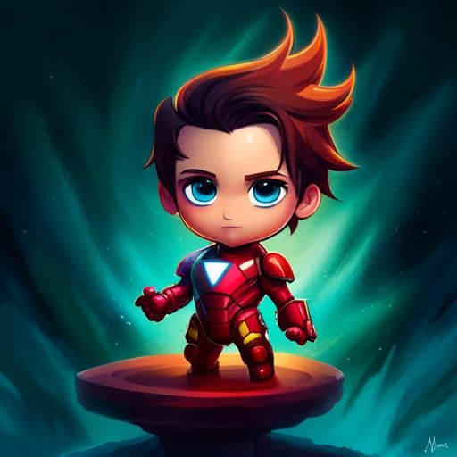 Chibi Iron Man in Mixed Media Style