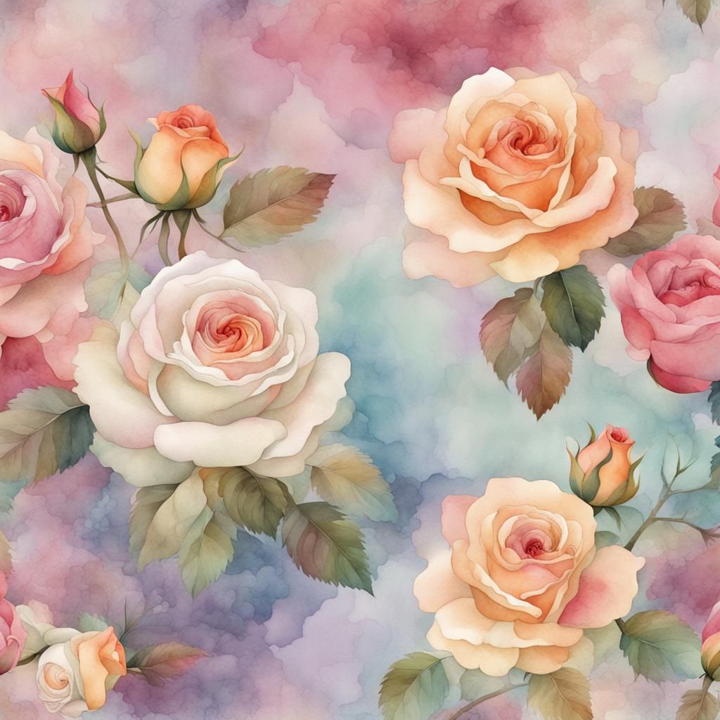Watercolor Roses with Marbled Background