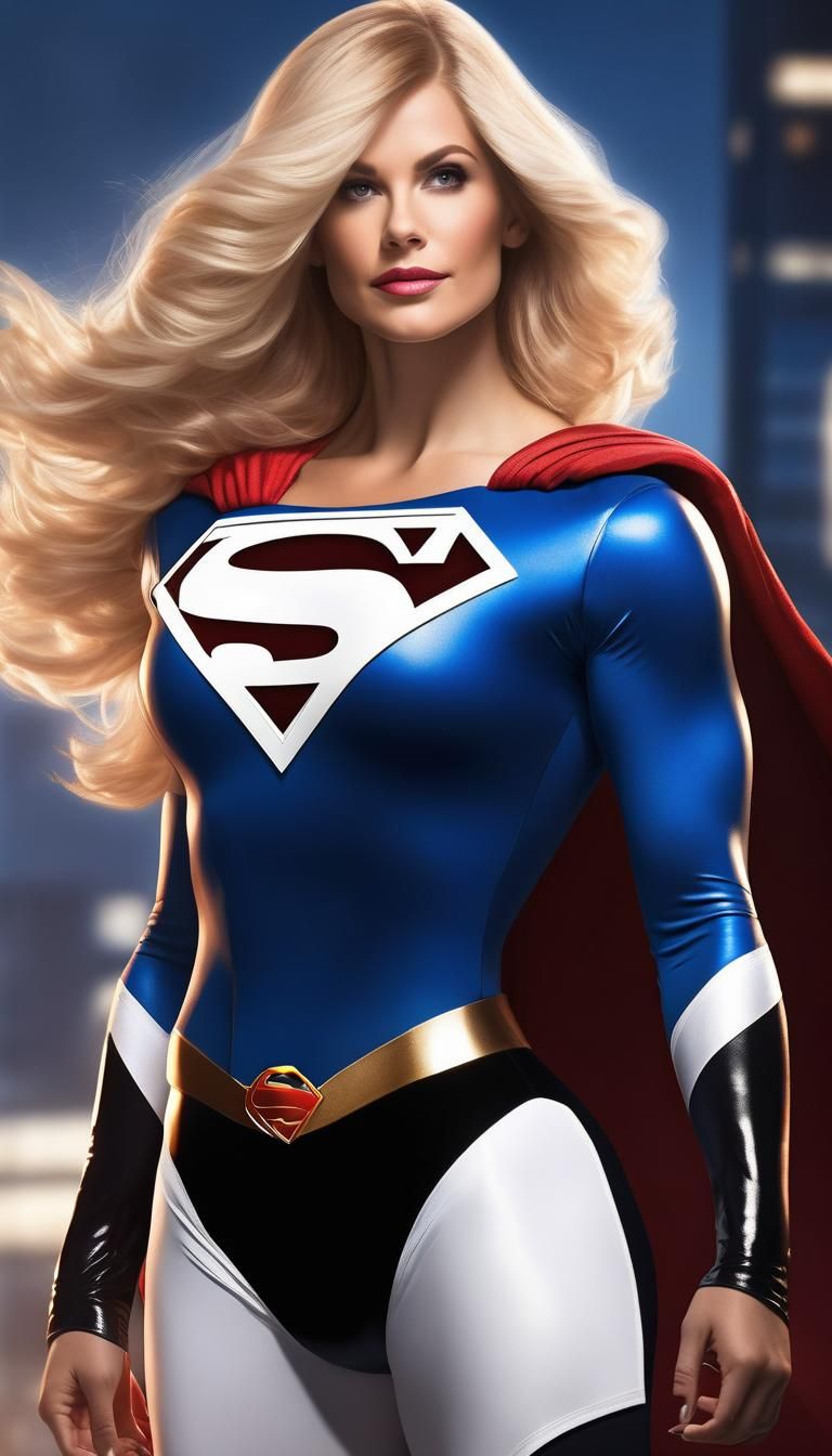 Anime Style Supergirl Bodybuilder in Black and White Outfit