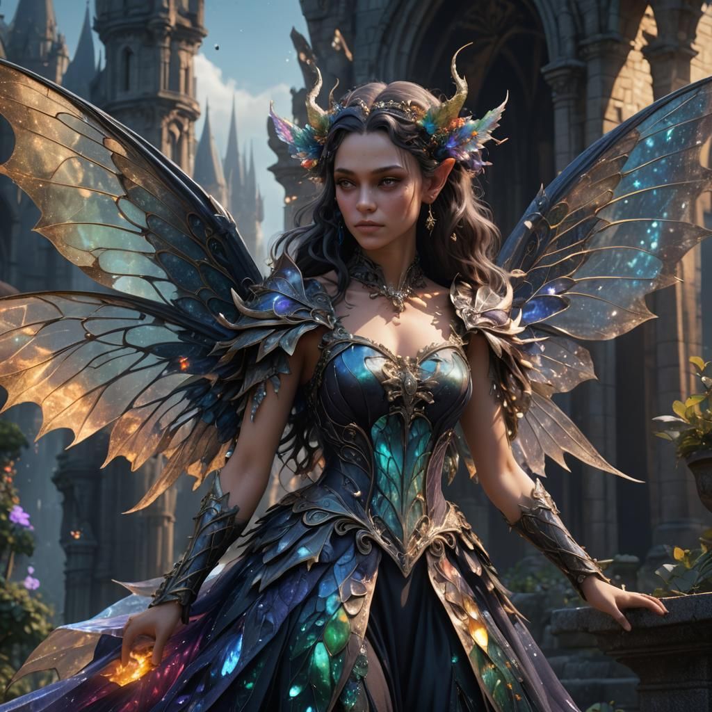 Dark Faerie Gargoyle in Opalescent Dreamscape