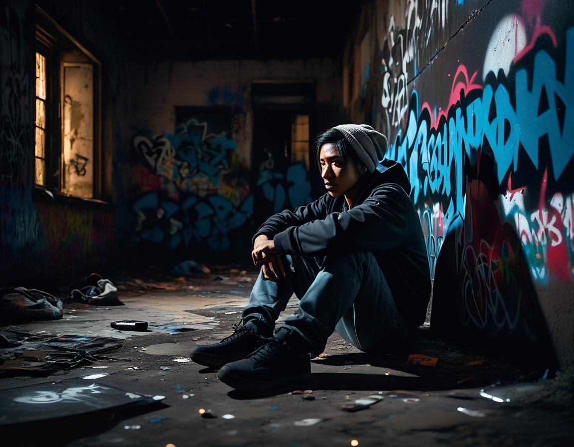 Eerie Abandoned House Interior at Night