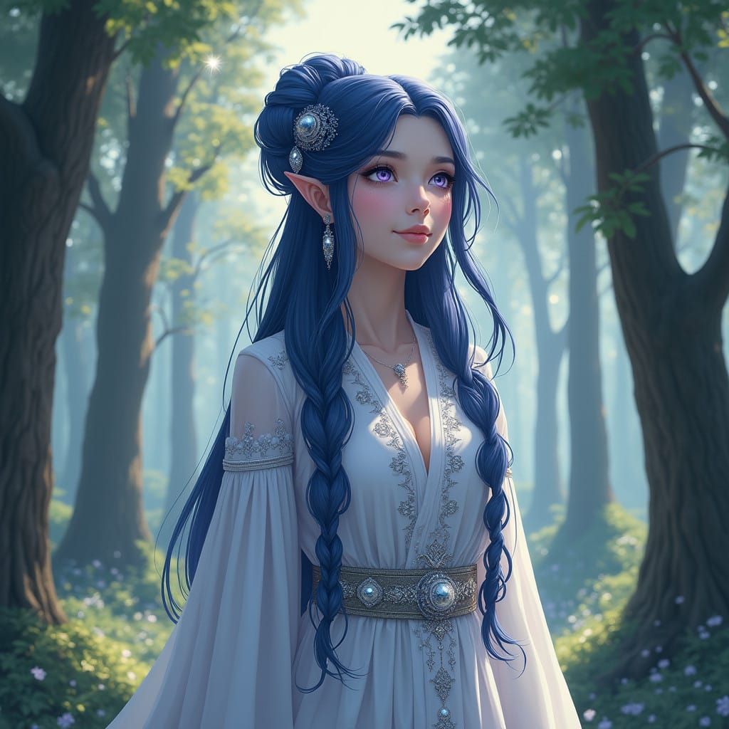 Moonlit Elf Maiden in Enchanted Forest Glade