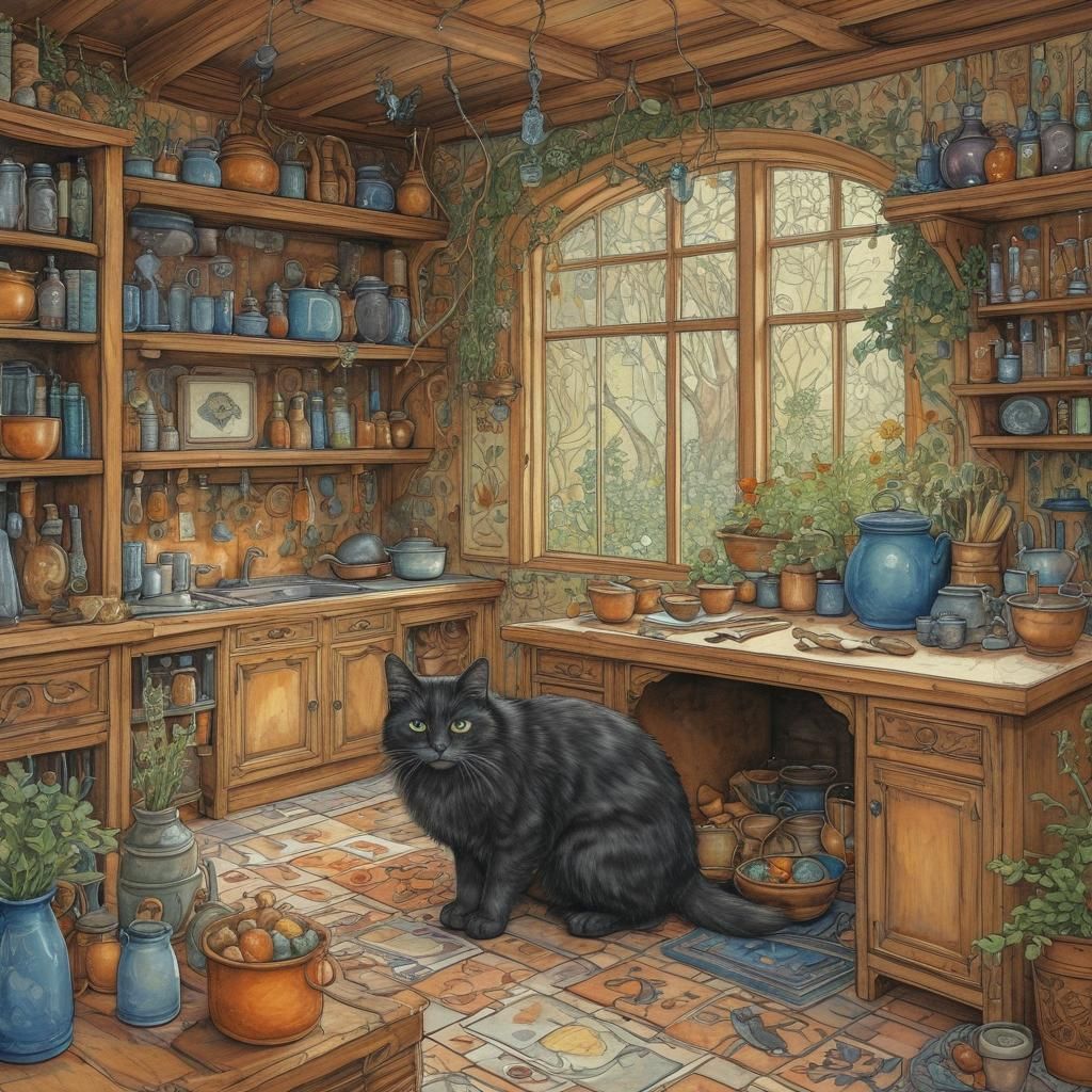 Magical Cat in Enchanted Kitchen