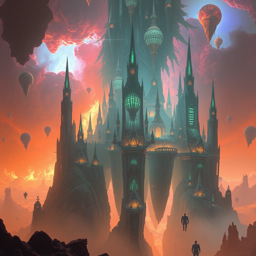 Bioluminescent Alien City in Nebula, Greg Rutkowski Style