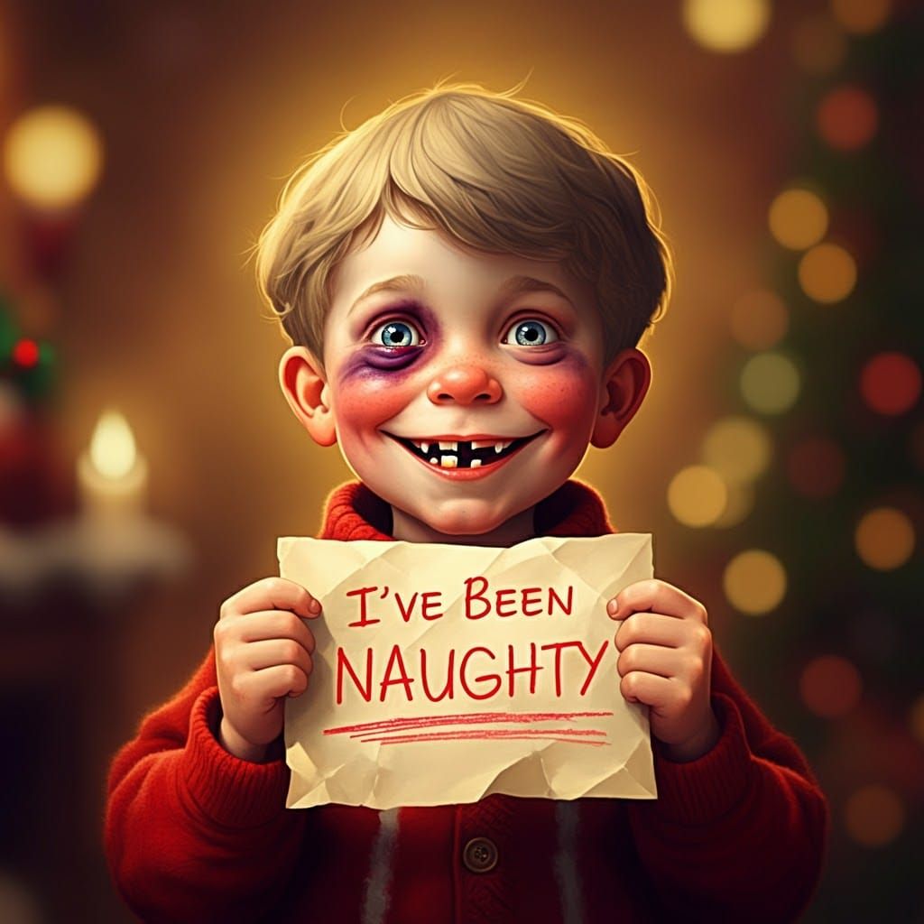 Cheerful Naughty Boy Writes Letter to Santa Claus