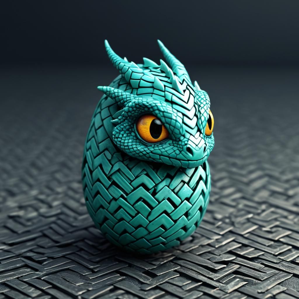 Cute Dragon Hatching from Herringbone Egg